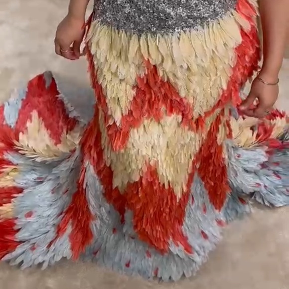 Custom ostrich feather gown - Picture 3 of 5